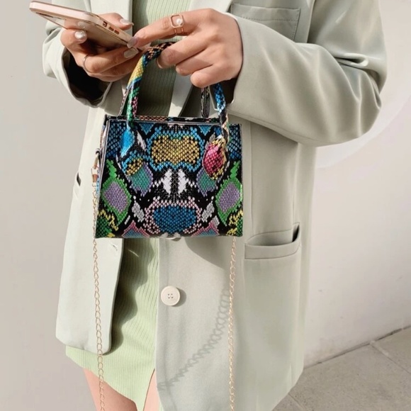 Mini Snakeskin Print Satchel Bag - Picture 5 of 8